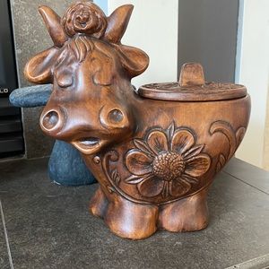 Vintage Cookie Jar Treasure Craft USA 70's Brown Cow Female Cottagcore